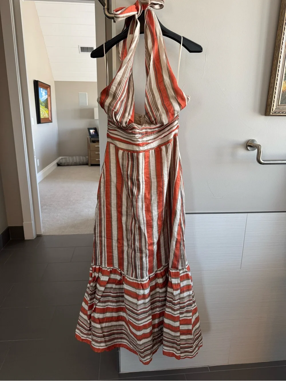 DISSH Striped Halter Maxi Dress in Cream & Tan, orange - Picture 8 of 11